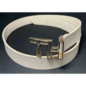 Tommy‎ Hilfiger Belt Gold Logo Cutout Buckle Womens Size Large Synthetic Leather